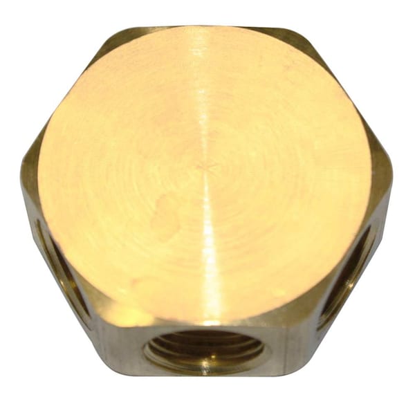 Interstate Pneumatics Brass Flat Hex Manifold - 3 Way Outlets 1/4 Inch NPT Female, PK 6 FPM44R-D6 - main